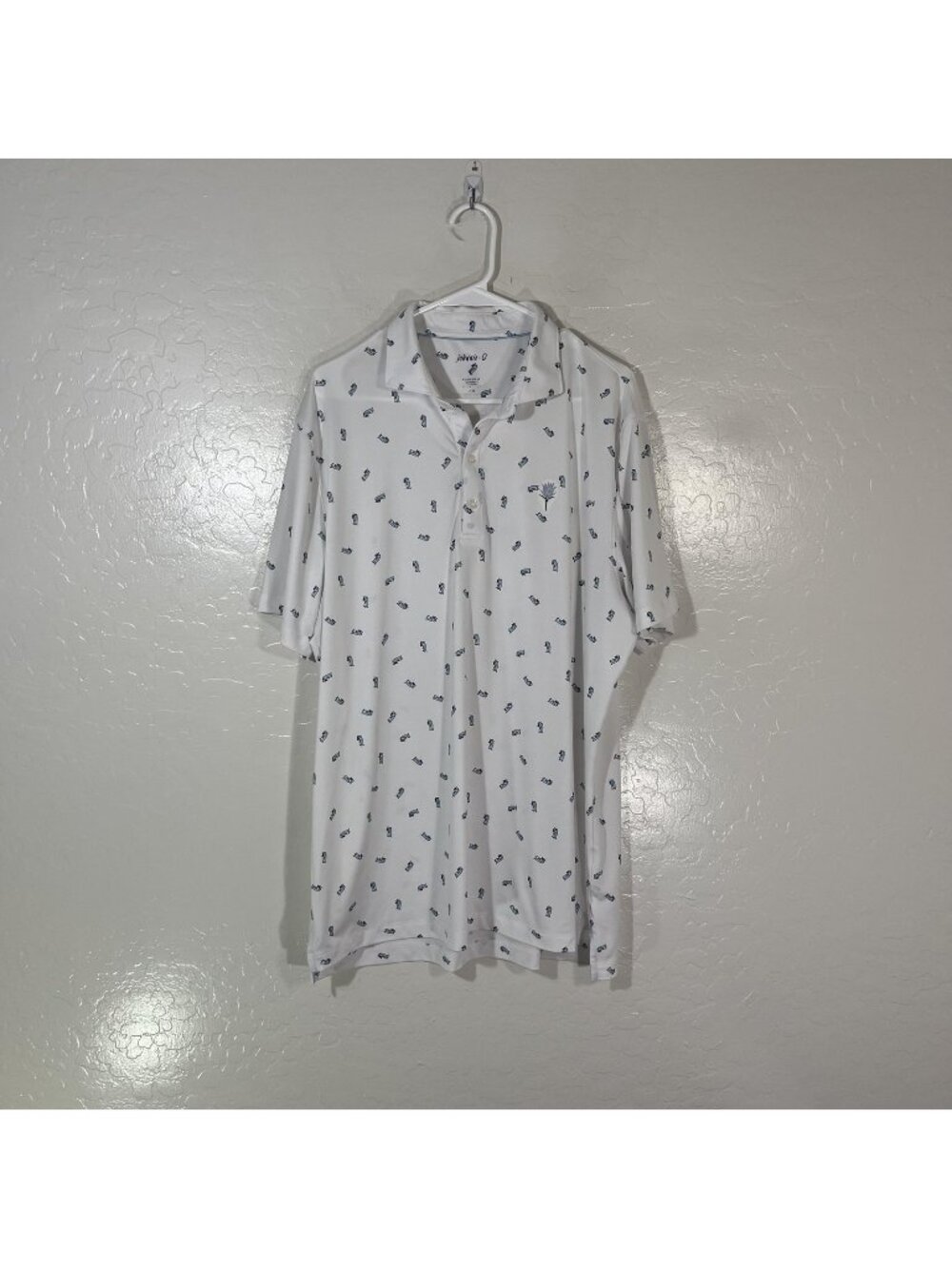 Johnnie-O Polo Shirt Mens Large White Silly Penguin Golf Performance Stretch Top